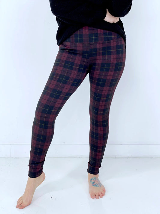 Zenana Ponte Plaid Pull-On Stretch Skinny Pants