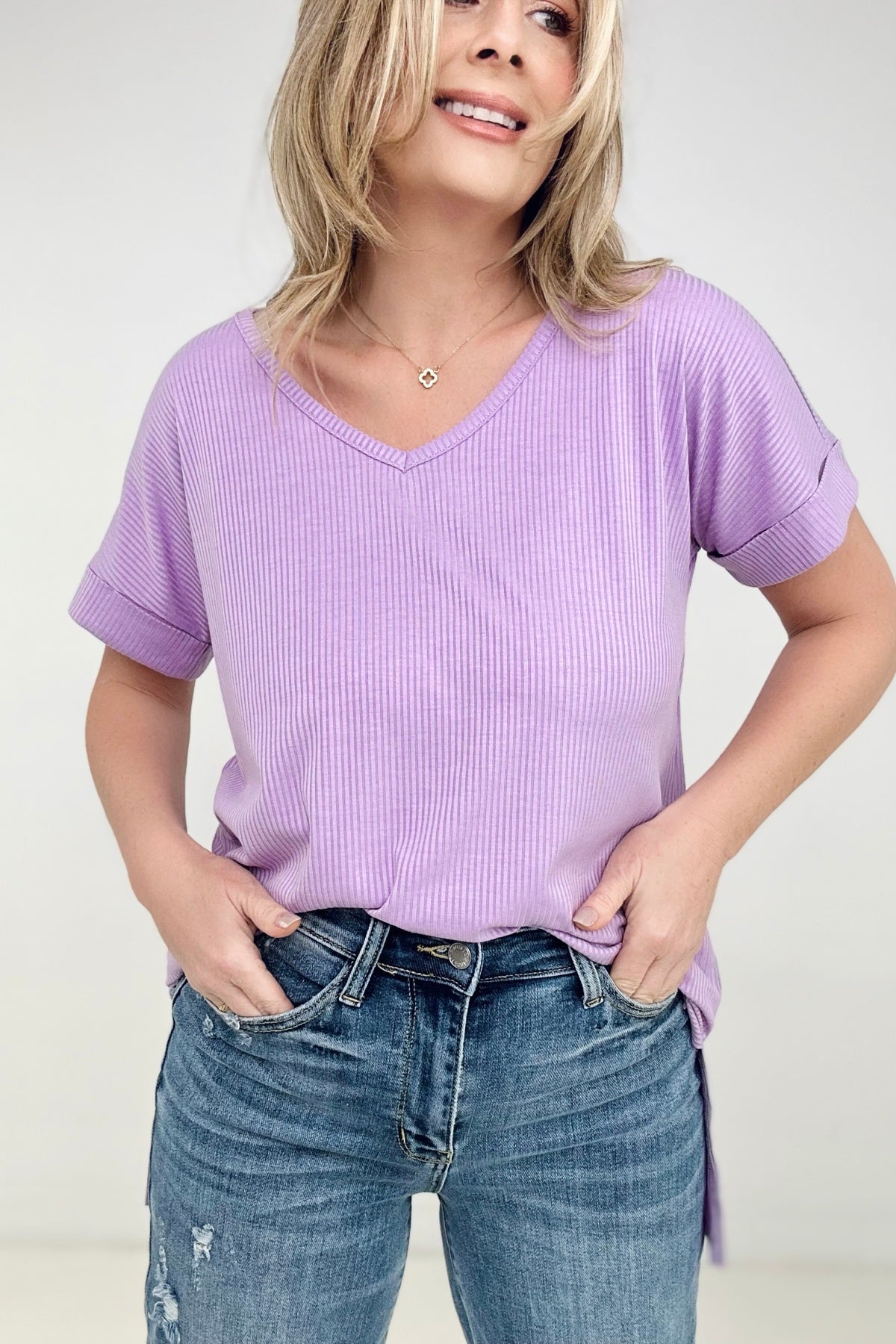 Simply Spring Ribbed V-Neck top