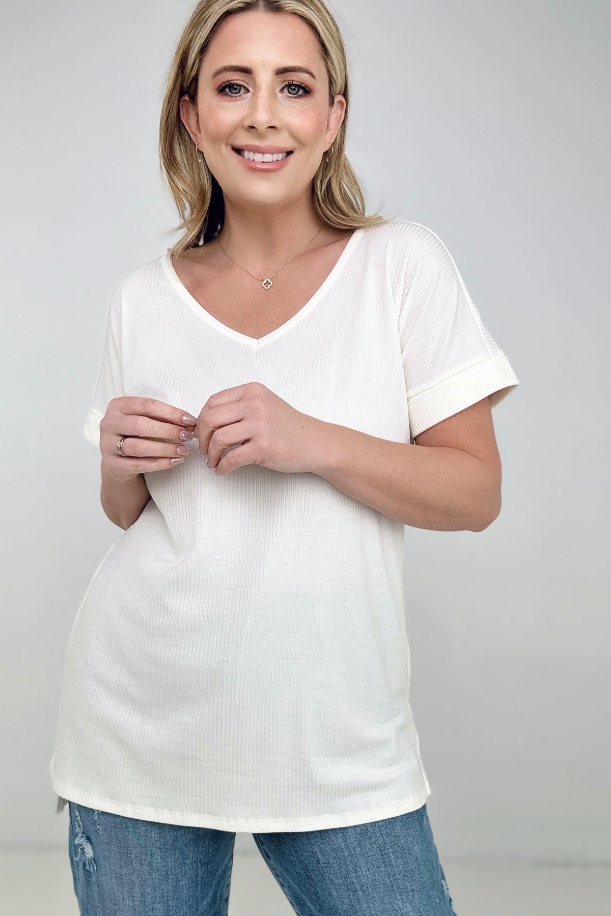 Simply Spring Ribbed V-Neck top