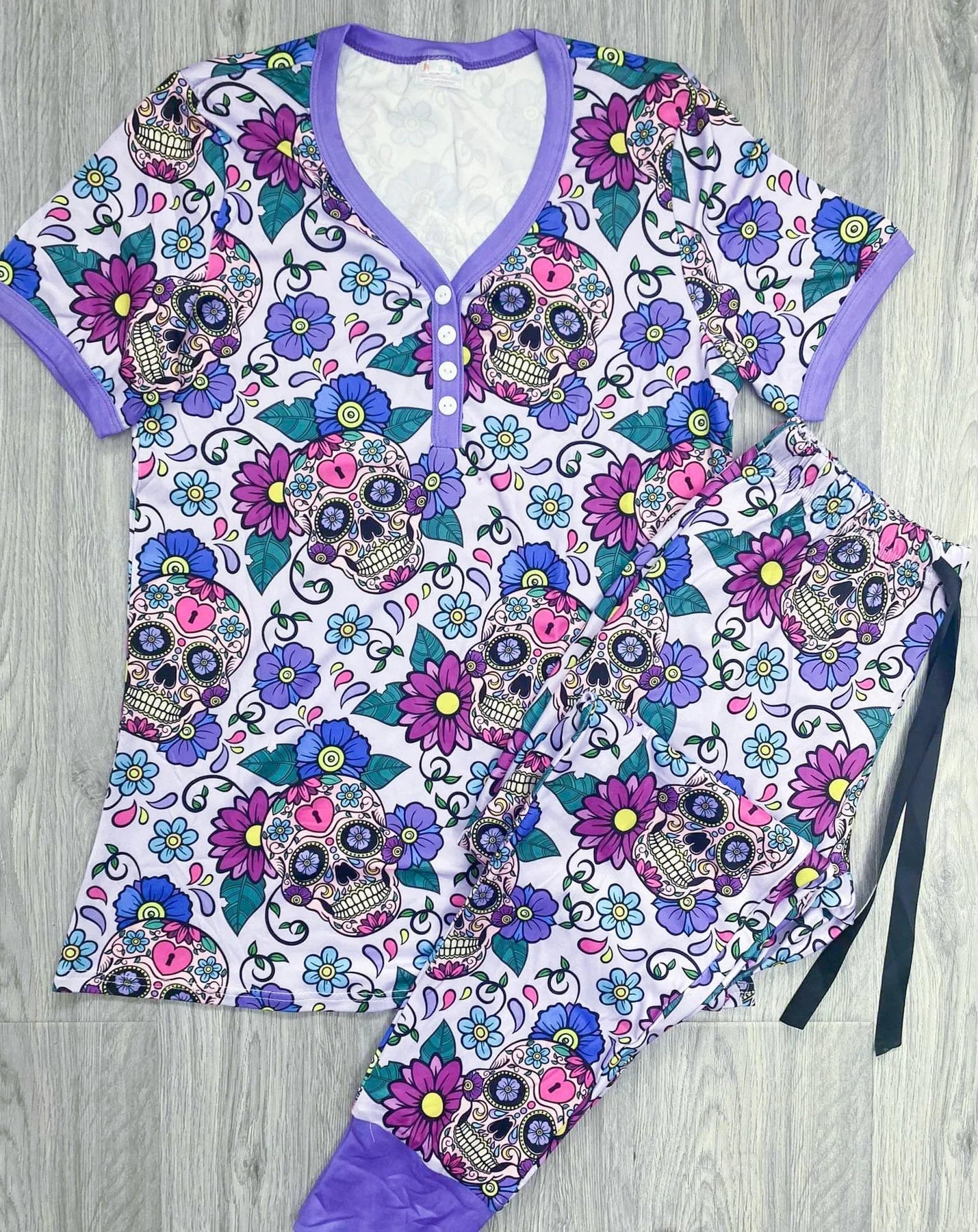 PREORDER: Halloween Short Sleeve Pajama Set In Three Colors (Ships end of Sept.)