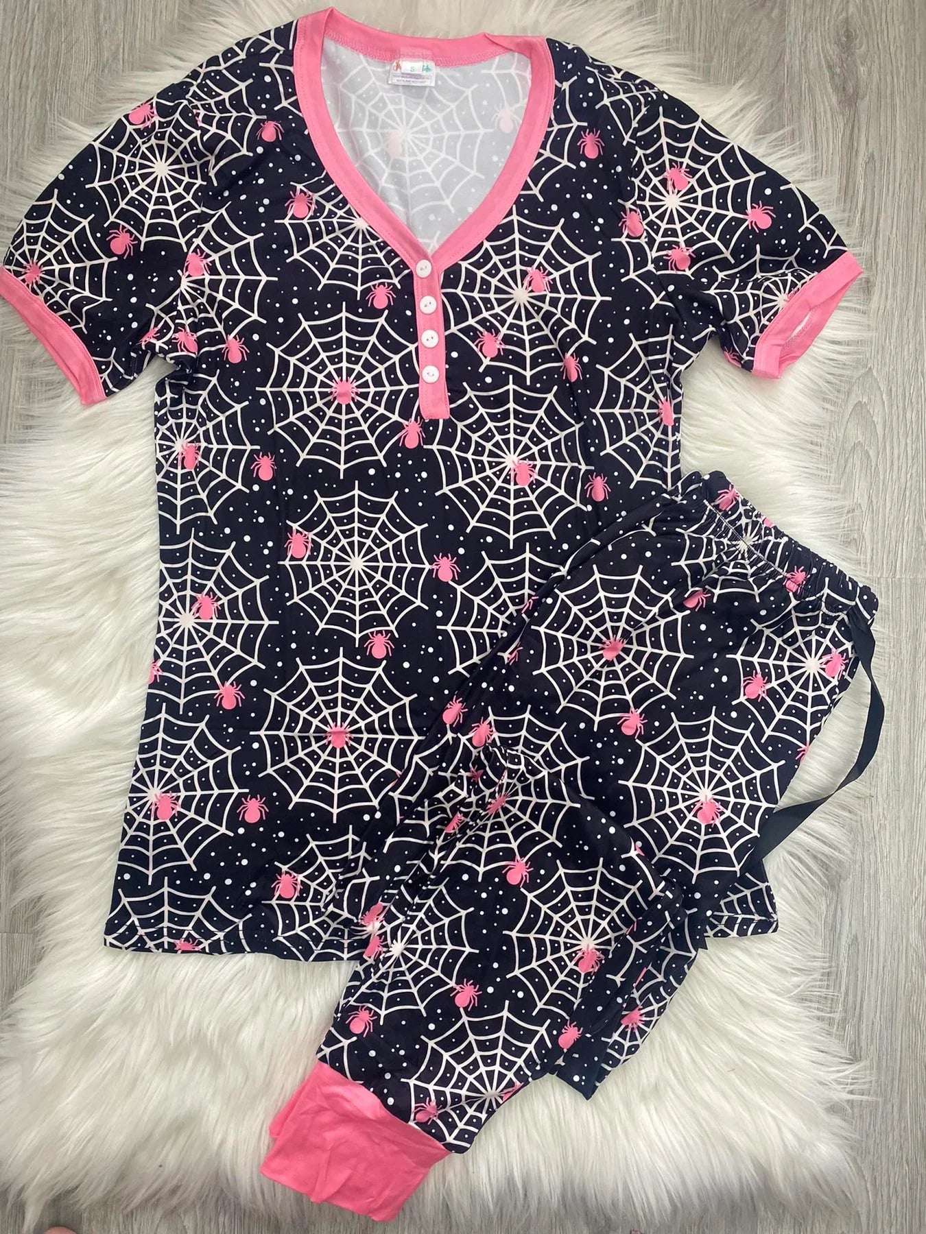 PREORDER: Halloween Short Sleeve Pajama Set In Three Colors (Ships end of Sept.)