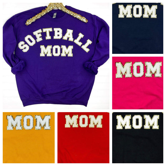 PREORDER: Softball Mom Chenille Patch Sweatshirt