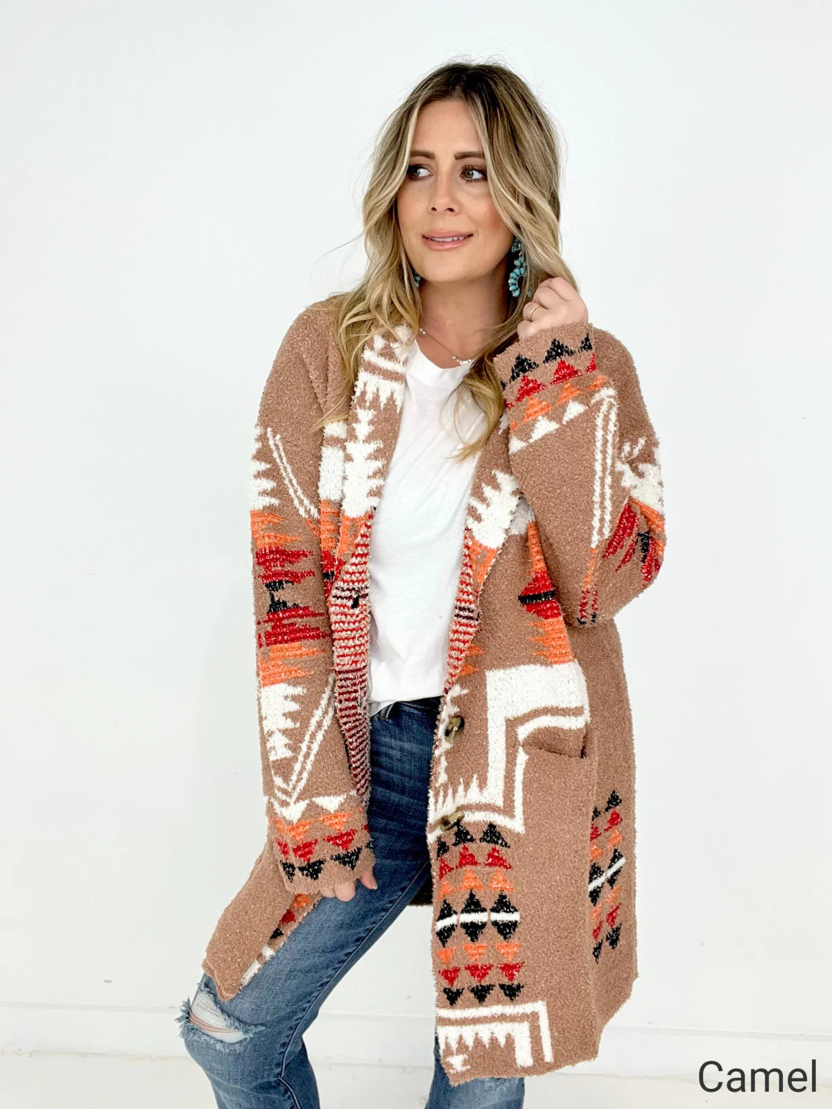 Knitted Jacquard Cardigan with Pockets