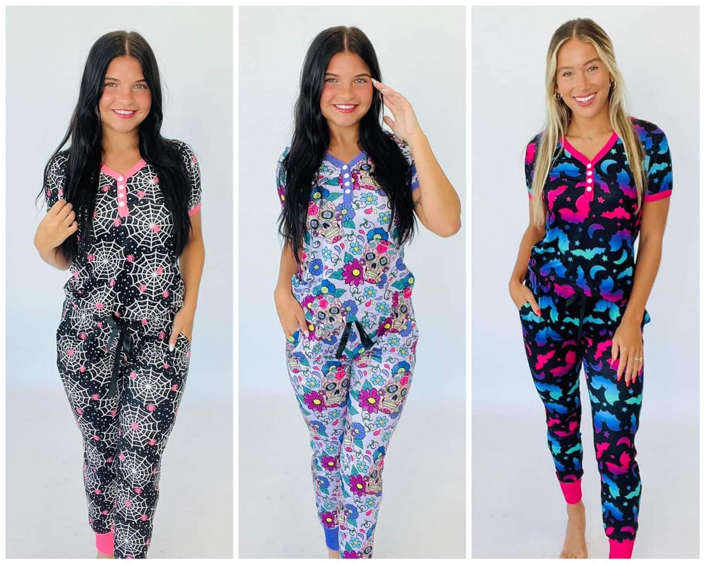 PREORDER: Halloween Short Sleeve Pajama Set In Three Colors (Ships end of Sept.)