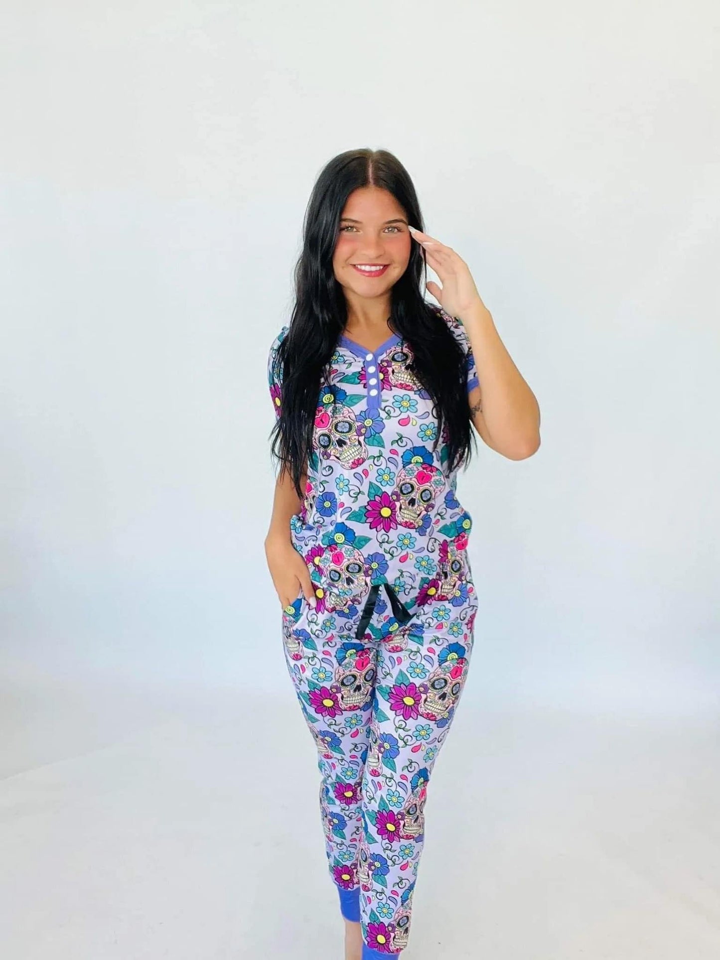 PREORDER: Halloween Short Sleeve Pajama Set In Three Colors (Ships end of Sept.)