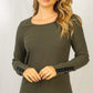 Boat Neck Long Sleeve Solid Ribbed Knit Top