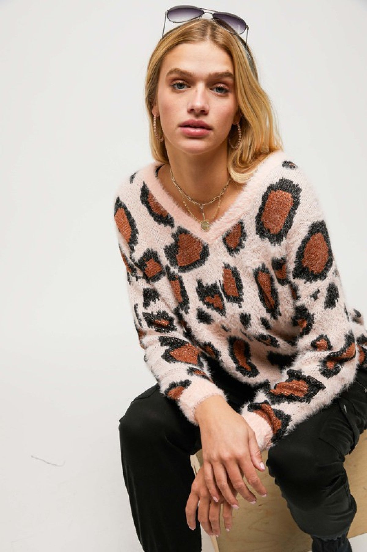 V Neck Animal Print Pull Over Sweater