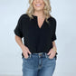 Woven Airflow Split Neck Short Sleeve Top