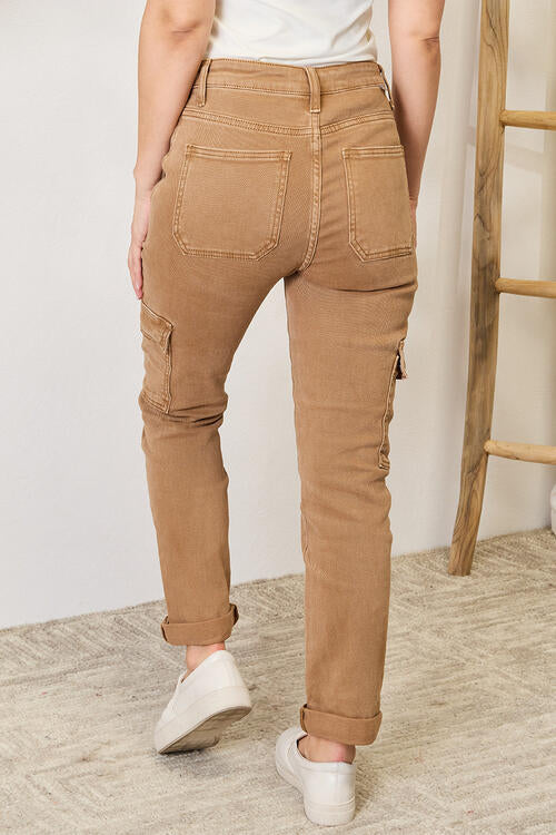 Risen High Waist Utility Straight Cargo Jeans
