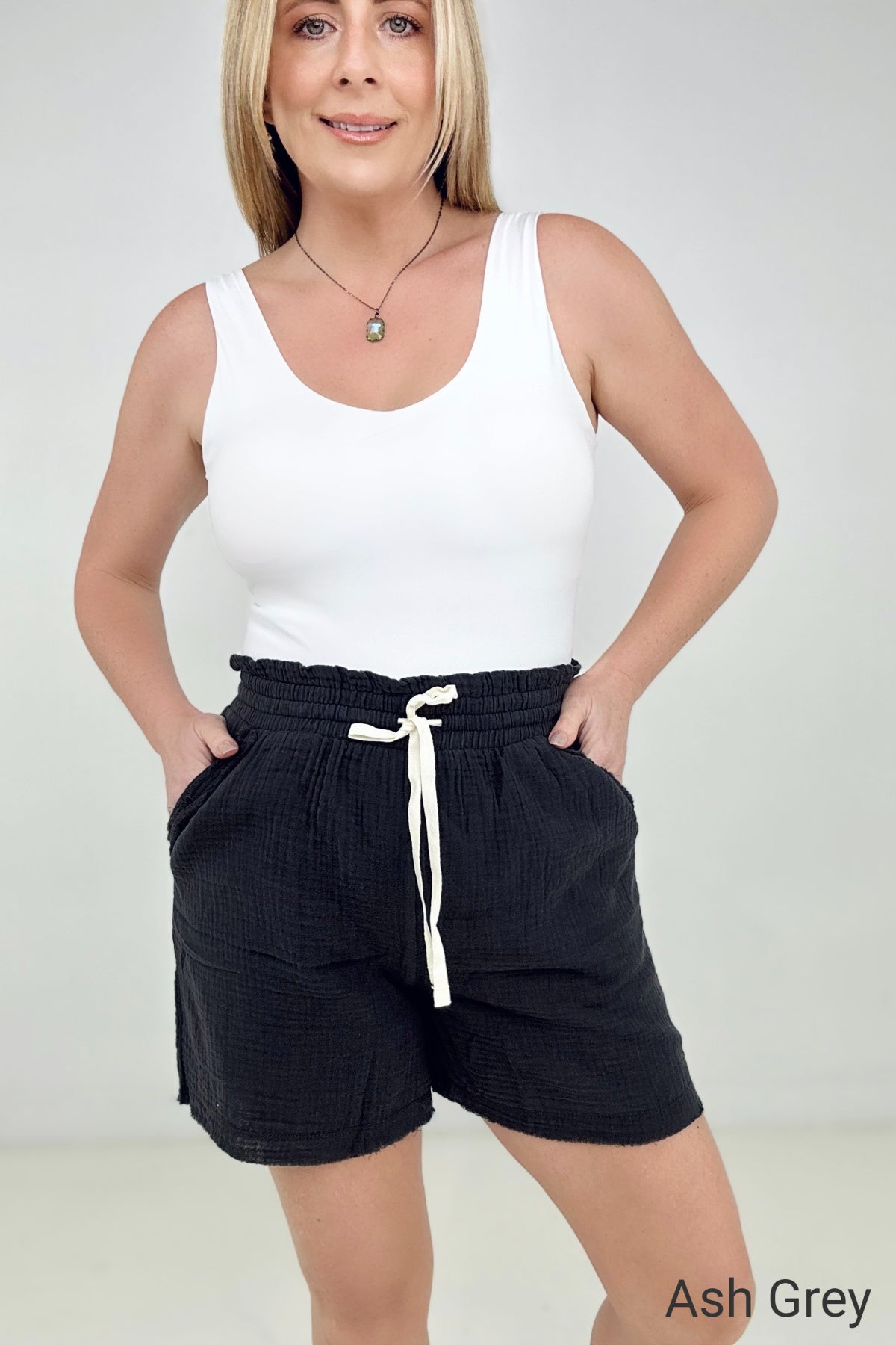 Cotton Gauze Drawstring Waist Shorts