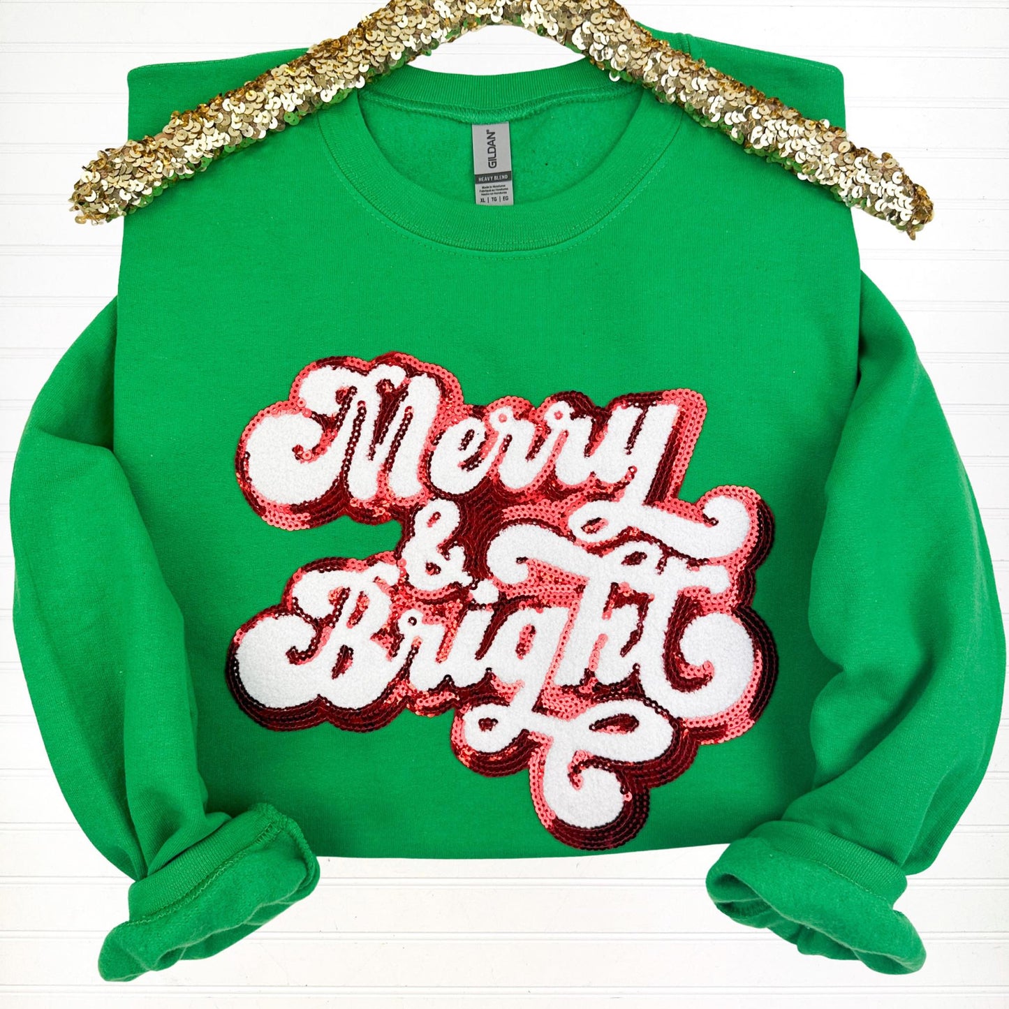 PREORDER: Merry & Bright Sequin and Chenille Patch Sweatshirt
