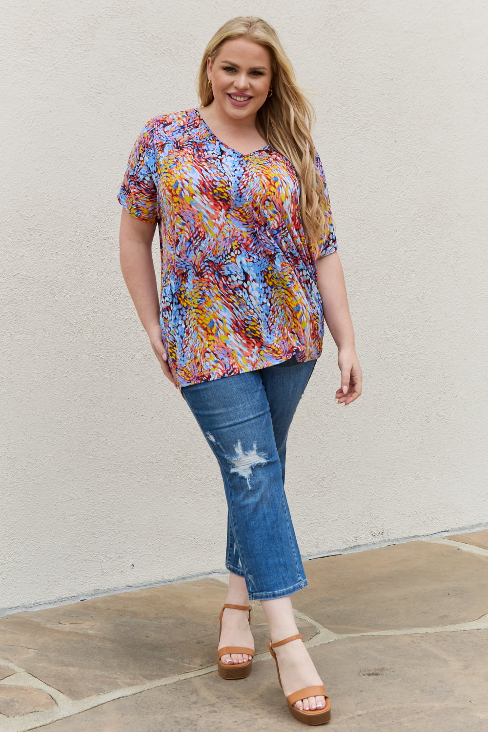 Multicolored Dolman Flowy Top
