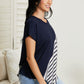 SIZE XL Striped Color Block Tee in Navy