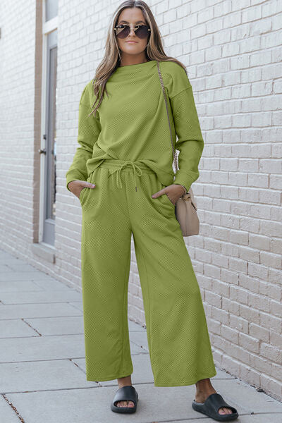 Take Me Away Textured Long Sleeve Top and Pants Set - 6 Colors