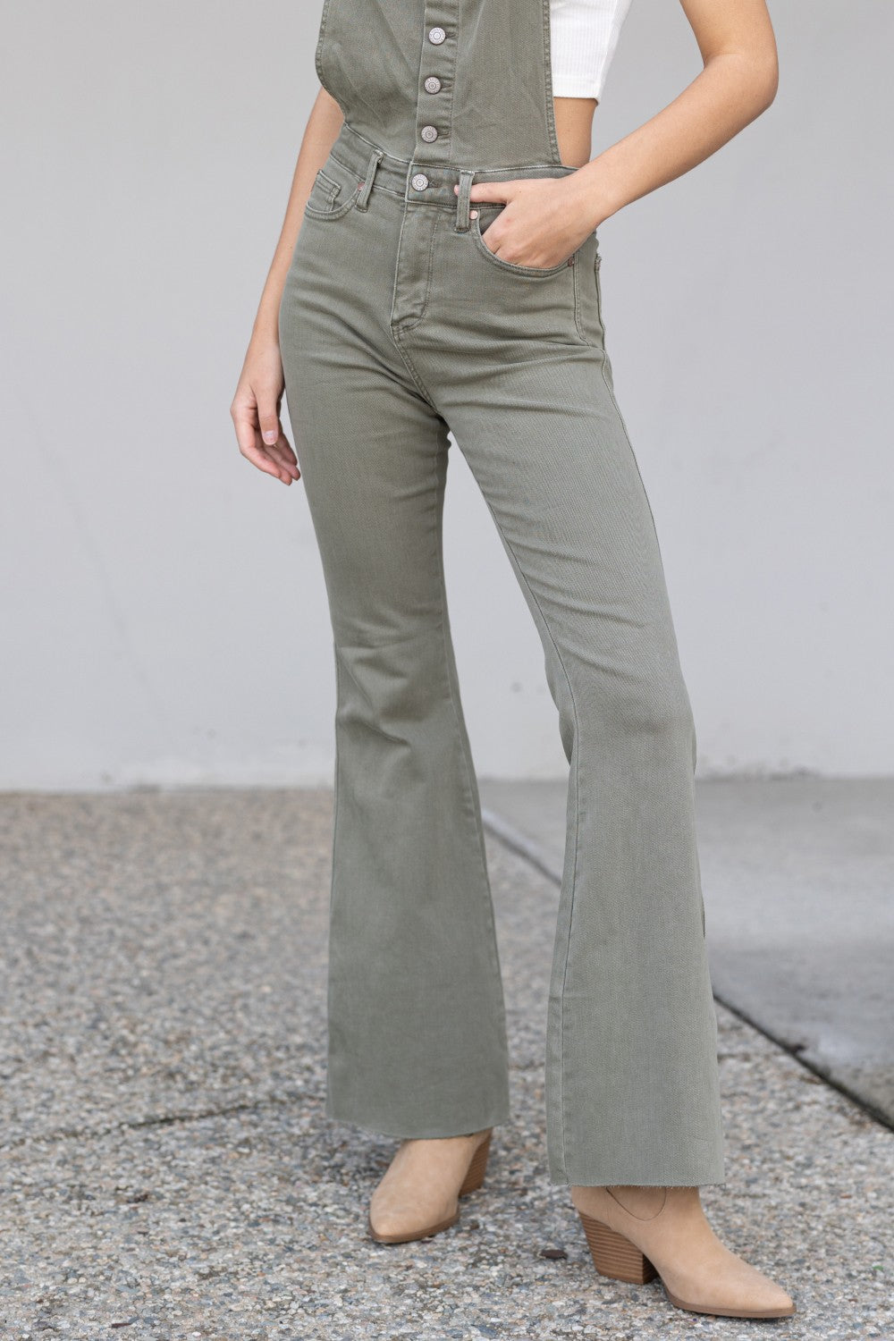 Judy Blue Tummy Control Olive Flare Overalls