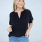 Zenana Heavy Woven Span Split Neck Short Sleeve Top