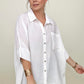 Pleated Batwing Short Sleeve Button Up Top - Multiple Colors