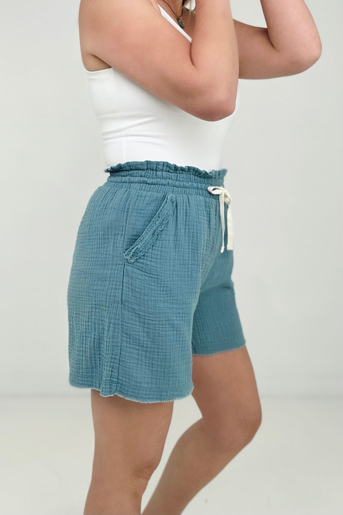 Cotton Gauze Drawstring Waist Shorts