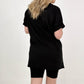 Microfiber V-Neck Top & Biker Shorts Set - Black