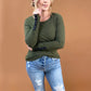 Boat Neck Long Sleeve Solid Ribbed Knit Top