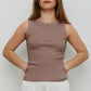 Round Neck Ribbed Cropped Tank in Mocha
