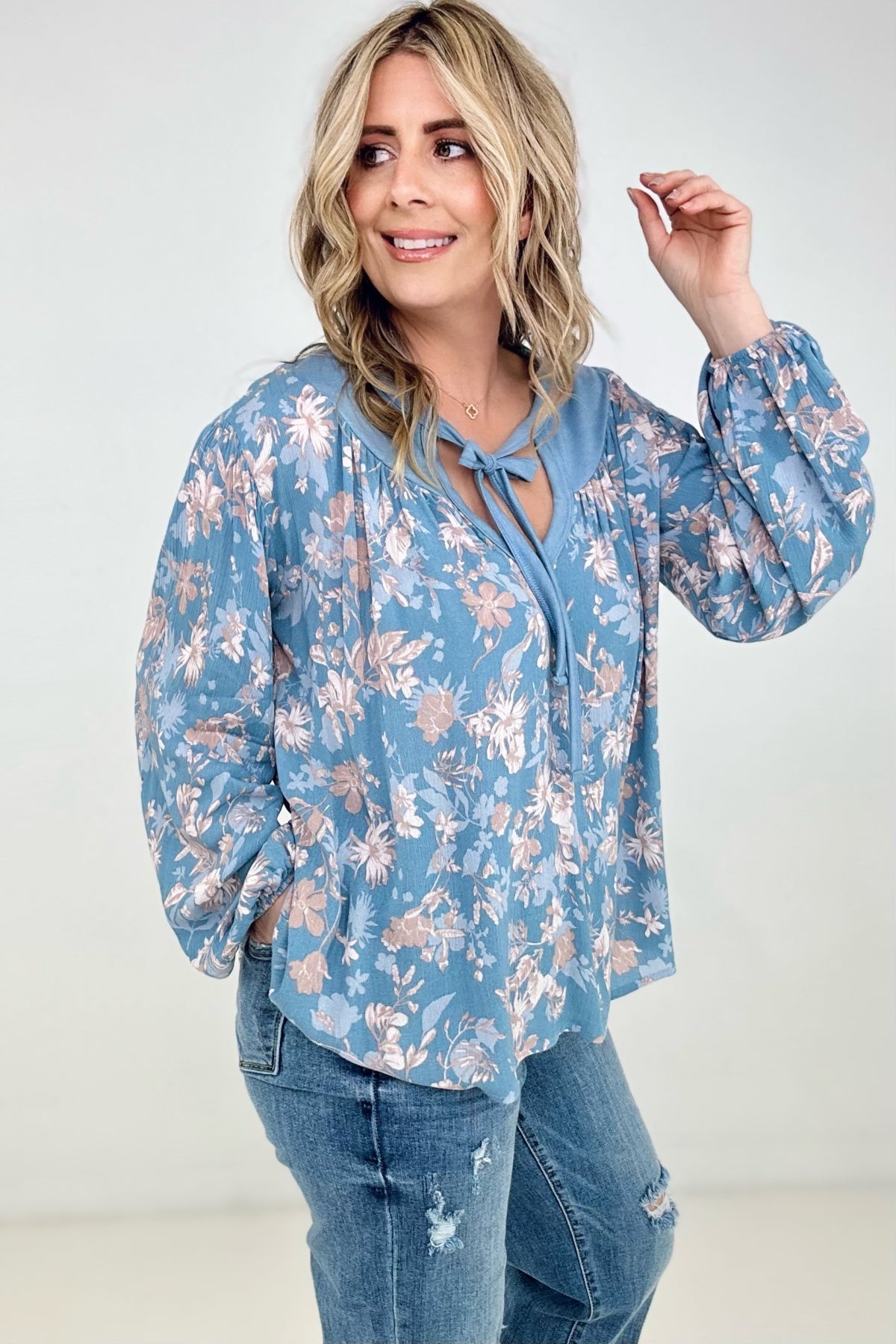 York Tied Neck Long Sleeve Top