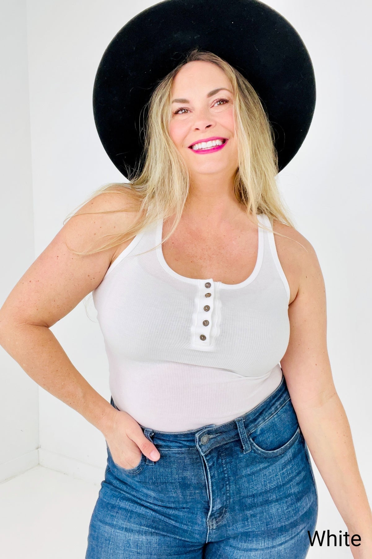 Racerback Ribbed Button Closure Tank Top