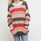 Multi Stripe Round Neck Long Sleeve Sweater with Pockets