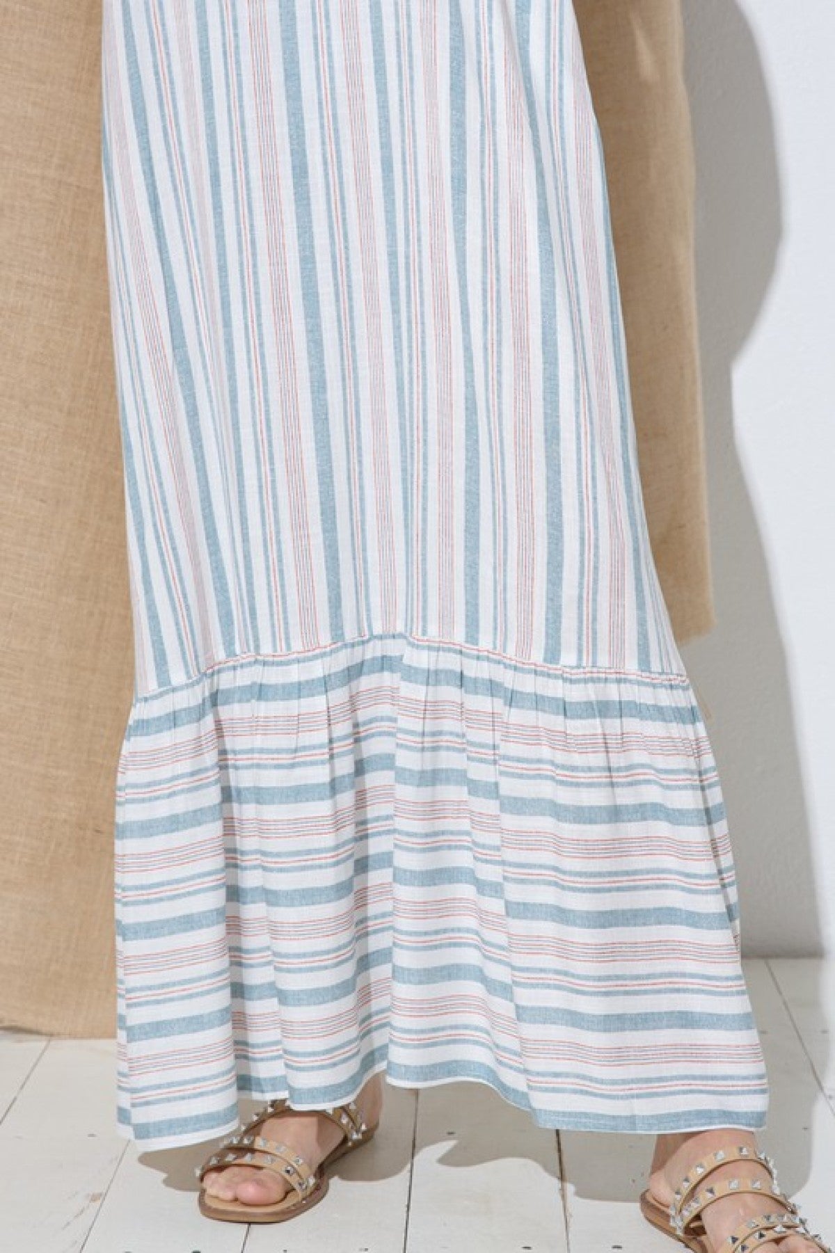 Striped Maxi Dress with Side Seam Pockets