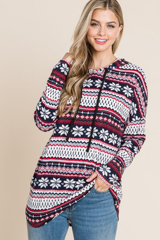 Bombom Modern Tribal Print Knit Hooded Top