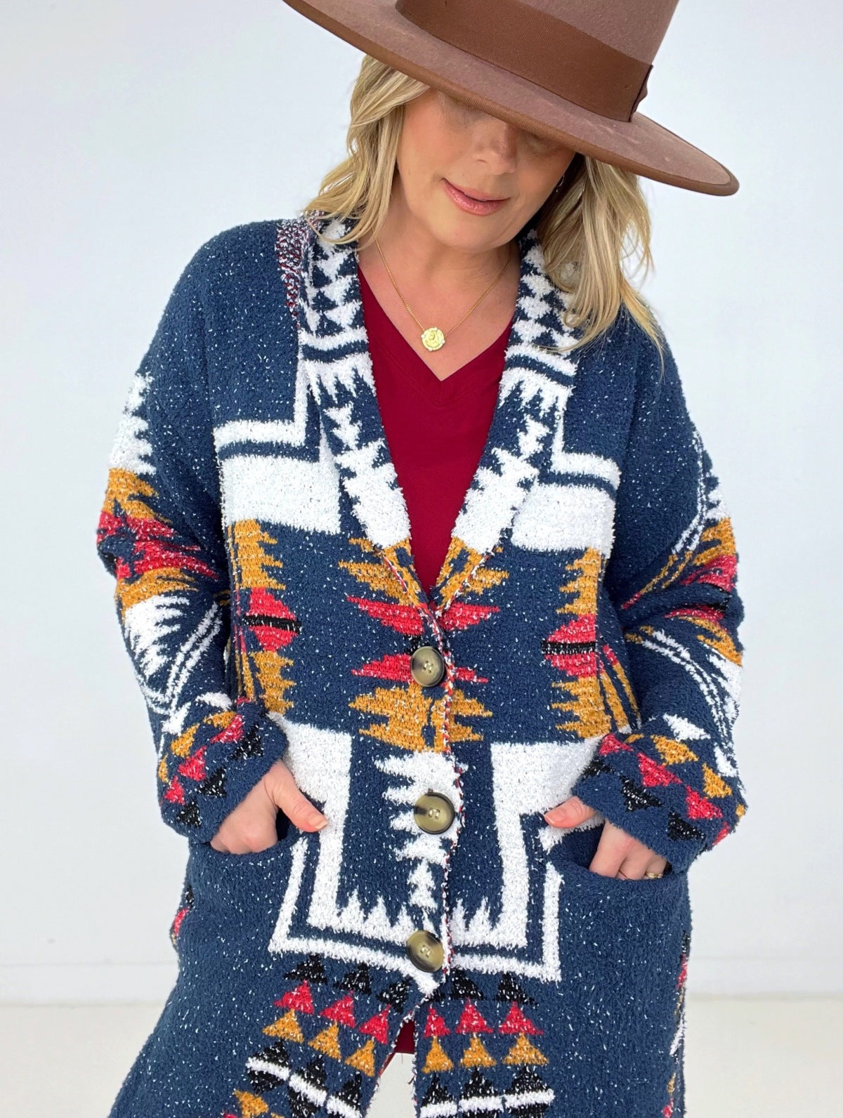 Knitted Jacquard Cardigan with Pockets
