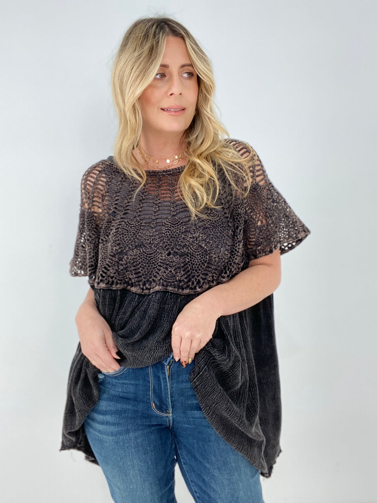 Oli & Hali Mineral Washed Crochet Detail Lace Top Dress