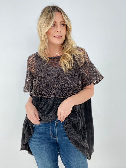 Oli & Hali Mineral Washed Crochet Detail Lace Top Dress
