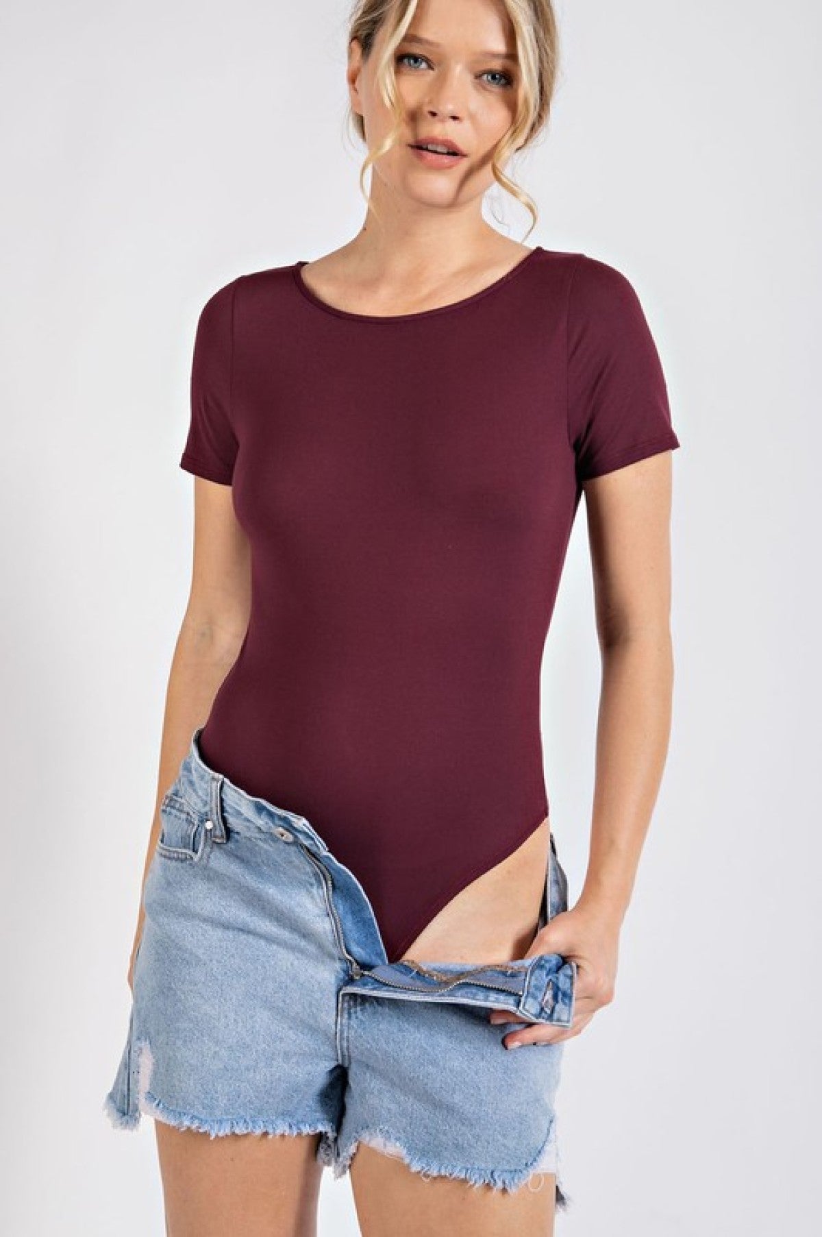 Rae Mode Solid Butter Boat Neckline Bodysuit