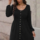 Scoop Neck Button Front Dress - (Black, Green, Gray and Blue)