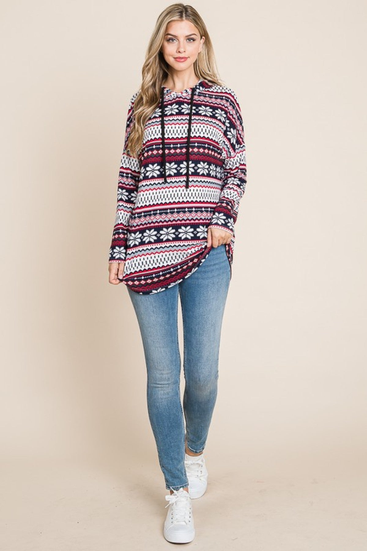 Bombom Modern Tribal Print Knit Hooded Top