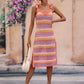 Striped Tie Shoulder Split Cover Up Dress