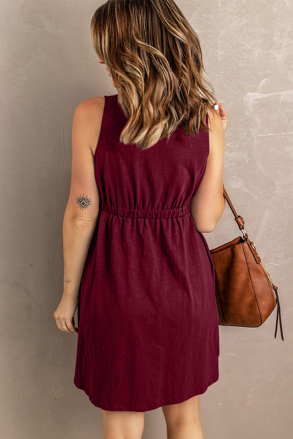 Button Down Sleeveless Dress - (Charcoal, Plum, Navy, Merlot)