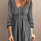 Scoop Neck Button Front Dress - (Black, Green, Gray and Blue)