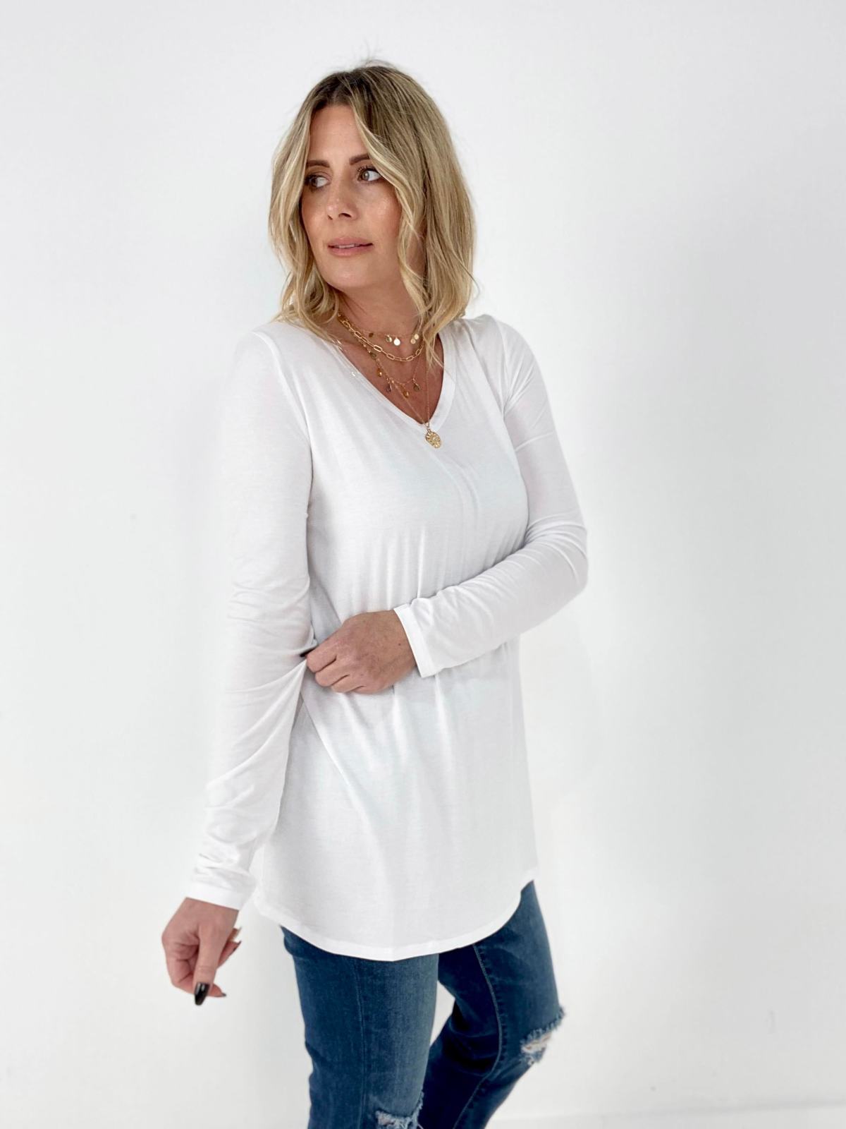 Rae Mode Basic V-Neck Long Sleeve Top