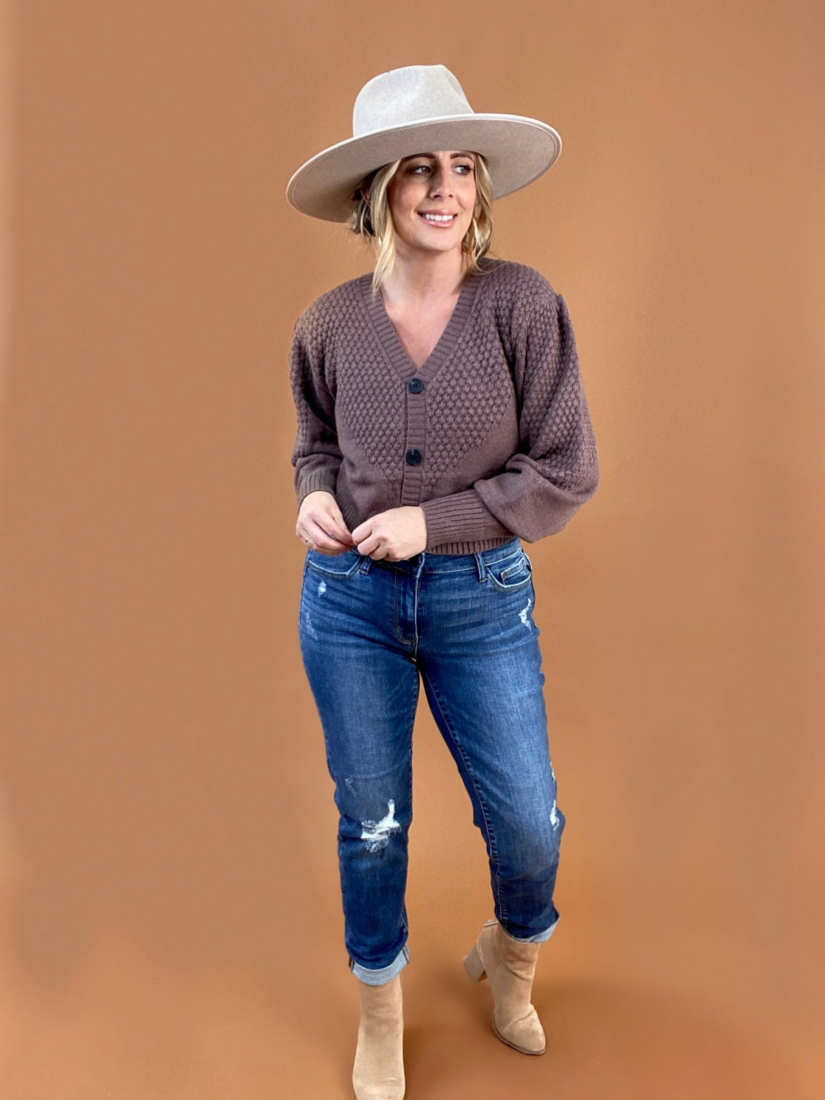 Long Sleeve Bubble Sweater Knit Cardigan