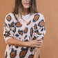 V Neck Animal Print Pull Over Sweater