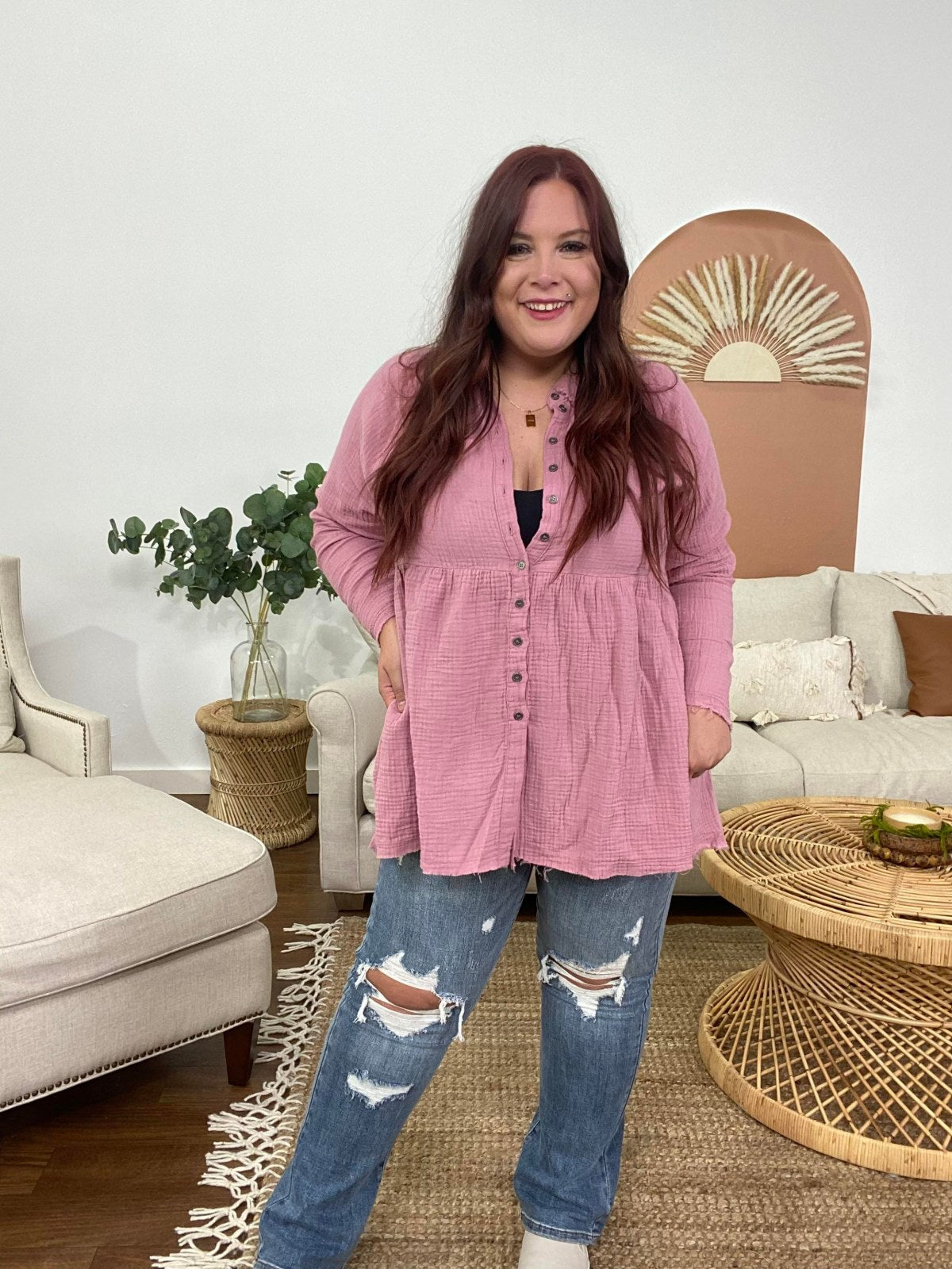 Peplum Raw Edge Shirt with Pockets