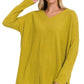 Zenana Plus Brushed Thermal Waffle V-Neck Sweater
