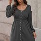 Scoop Neck Button Front Dress - (Black, Green, Gray and Blue)