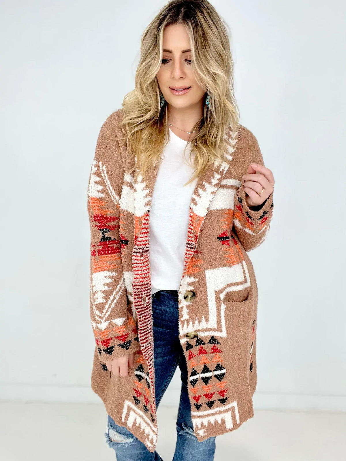 Knitted Jacquard Cardigan with Pockets