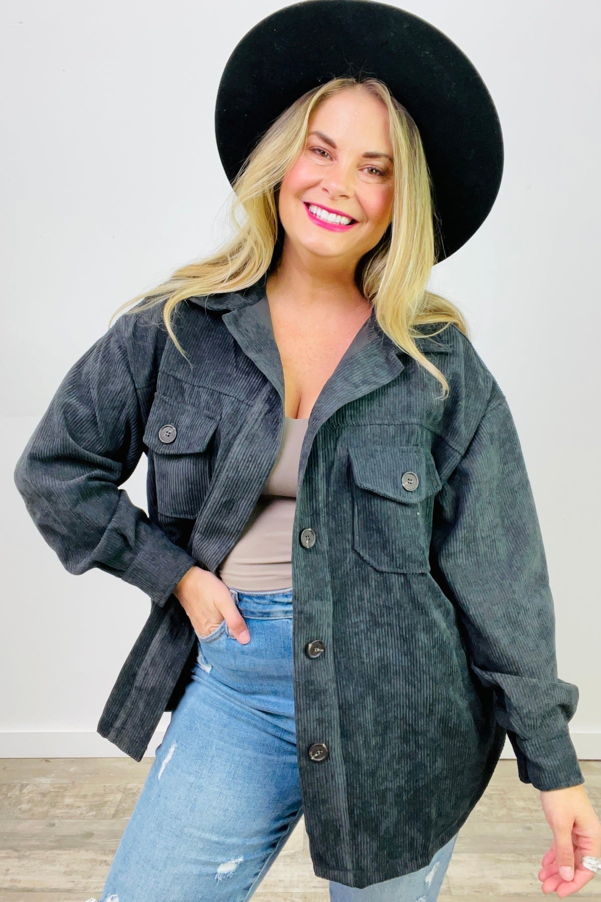 Oversized Corduroy Button Front Shacket