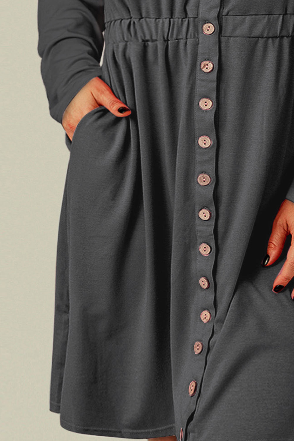 Plus Size Button Front Long Sleeve Dress - (Gray, Pink, Black and Green)