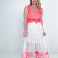 Pink Floral Print Ruffle Hem Tiered Maxi Skirt