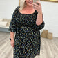Black Floral Square Neck Dress